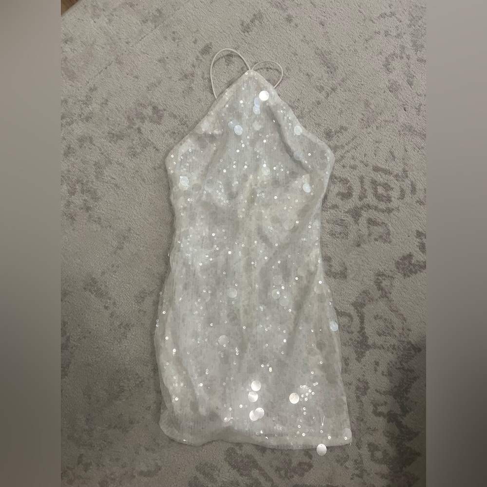 PEPPERMAYO Sparkling White Sequin Halter Dress